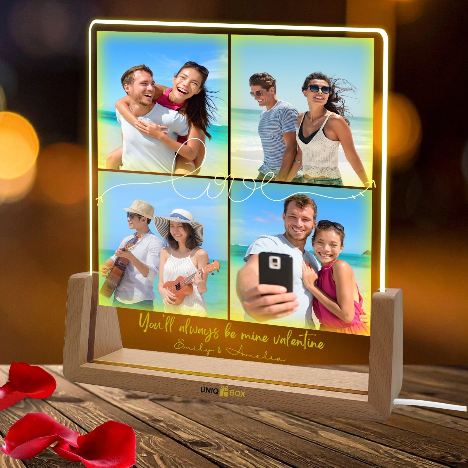 Personalised Multiple Photo Frame Collage,Gifts for Couple, Custom Picture Plaque LED Light, Anniversary Valentines Gift for Him Her, Couples Wedding Gift Husband Wife - uniqicon