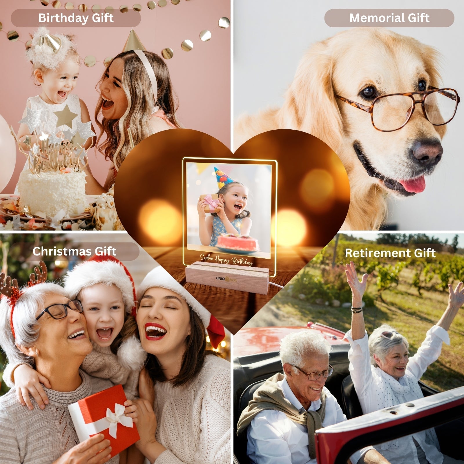 Personalised Photo Frames Birthday Gifts for Mum Her,Custom Picture Plaque with LED Lights Night Light, Birthday Present for Daughter Wife Girlfriend Best Friend Dad - uniqicon
