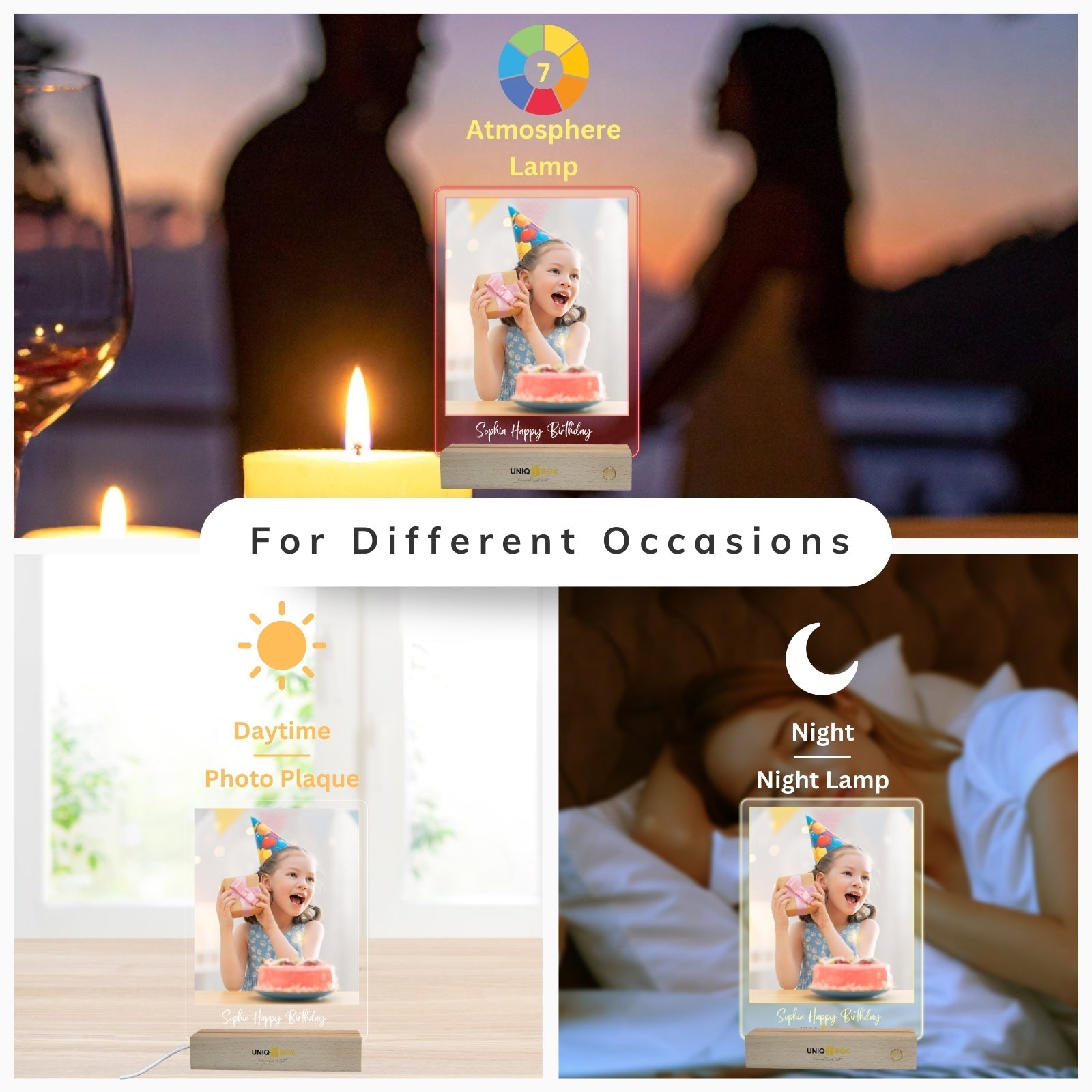 Personalised Photo Frames Birthday Gifts for Mum Her,Custom Picture Plaque with LED Lights Night Light, Birthday Present for Daughter Wife Girlfriend Best Friend Dad - uniqicon
