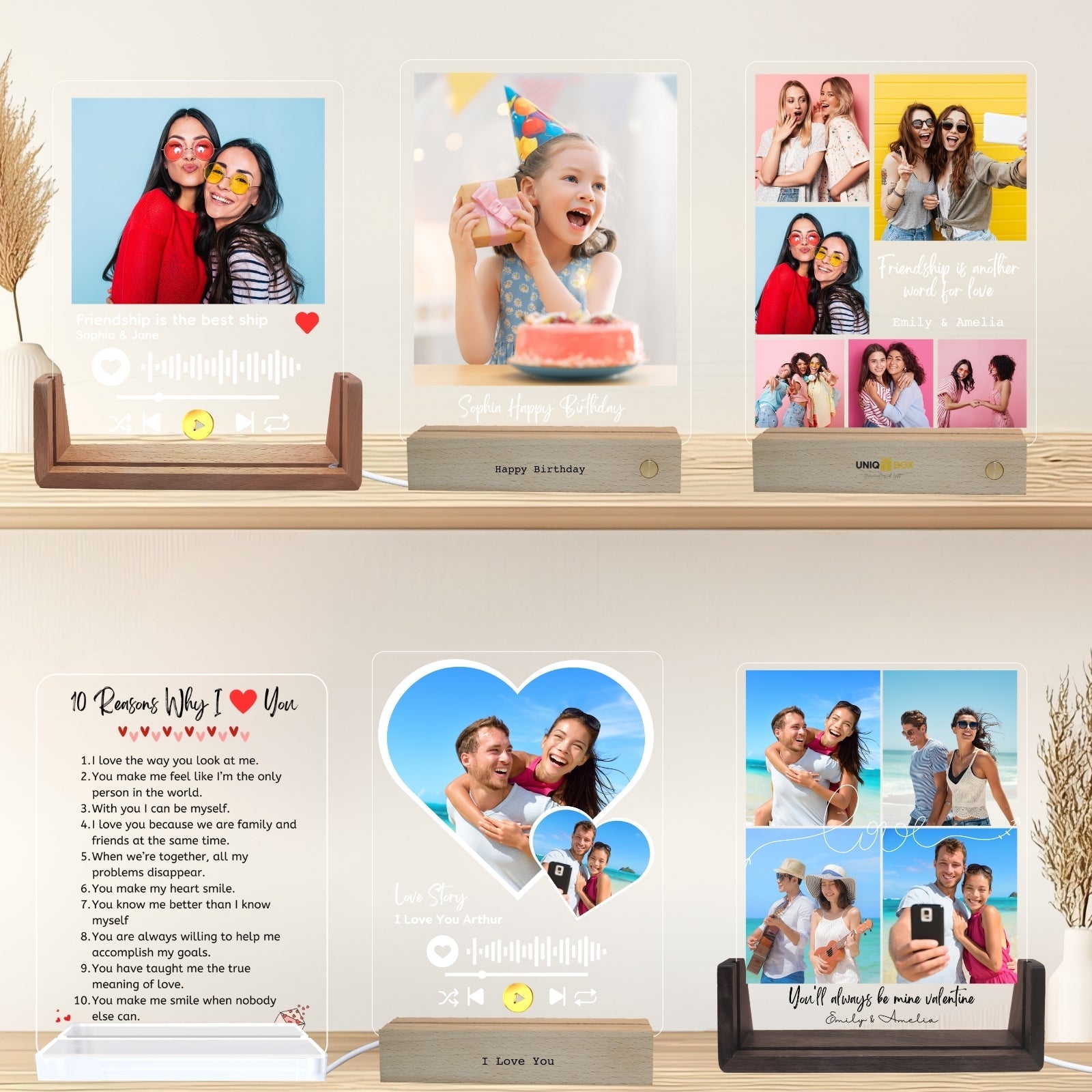 Personalised Photo Frames Birthday Gifts for Mum Her,Custom Picture Plaque with LED Lights Night Light, Birthday Present for Daughter Wife Girlfriend Best Friend Dad - uniqicon