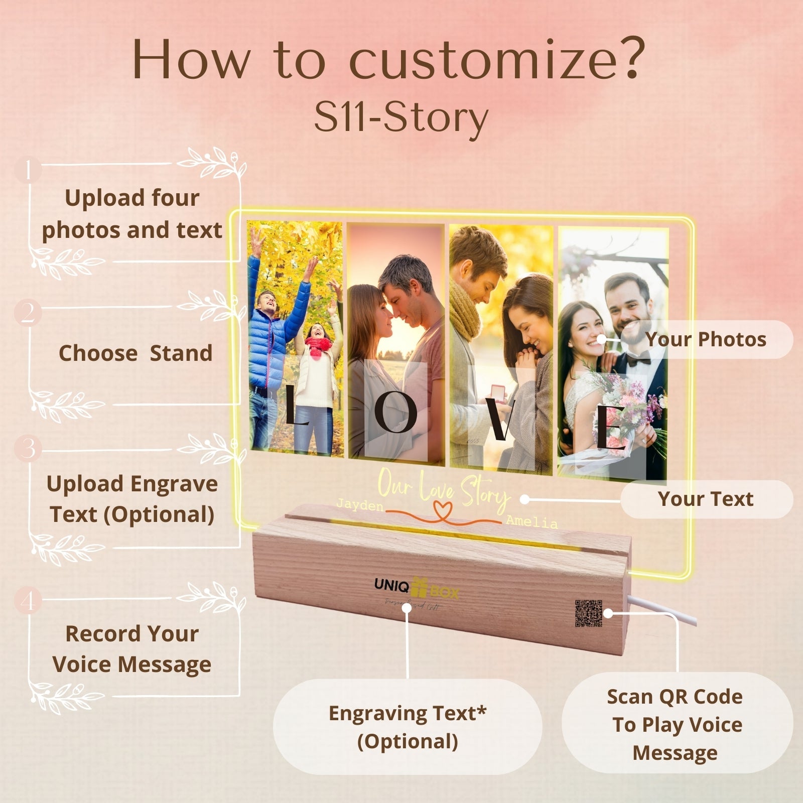 Personalised Photo Gifts with LED Picture Frame,Customised Valentines Day Gift for Him Her Boyfriend Mens Couples Husband,Anniversary Wedding Engagement Long Distance Relationship Romantic Decor - uniqicon