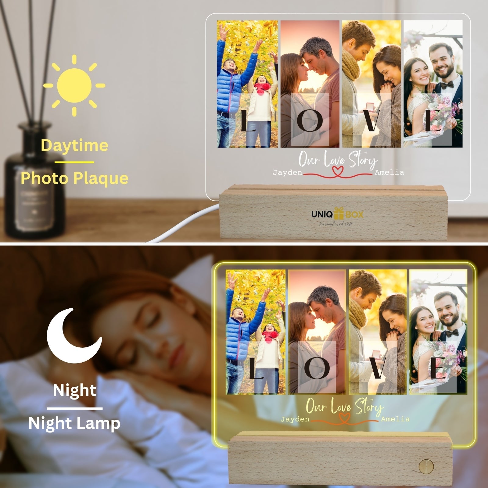Personalised Photo Gifts with LED Picture Frame,Customised Valentines Day Gift for Him Her Boyfriend Mens Couples Husband,Anniversary Wedding Engagement Long Distance Relationship Romantic Decor - uniqicon