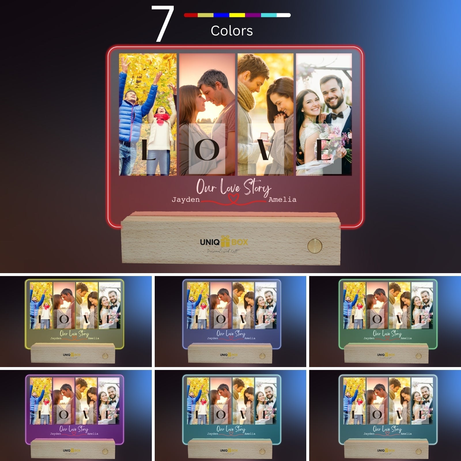 Personalised Photo Gifts with LED Picture Frame,Customised Valentines Day Gift for Him Her Boyfriend Mens Couples Husband,Anniversary Wedding Engagement Long Distance Relationship Romantic Decor - uniqicon