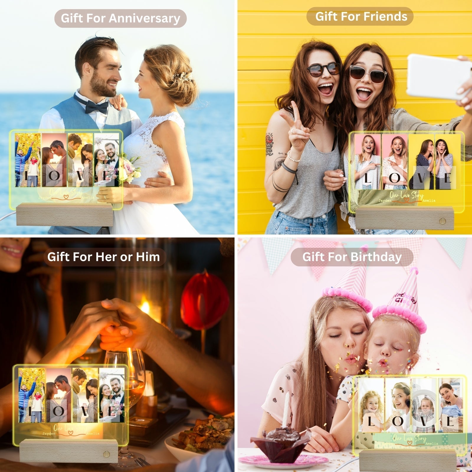 Personalised Photo Gifts with LED Picture Frame,Customised Valentines Day Gift for Him Her Boyfriend Mens Couples Husband,Anniversary Wedding Engagement Long Distance Relationship Romantic Decor - uniqicon