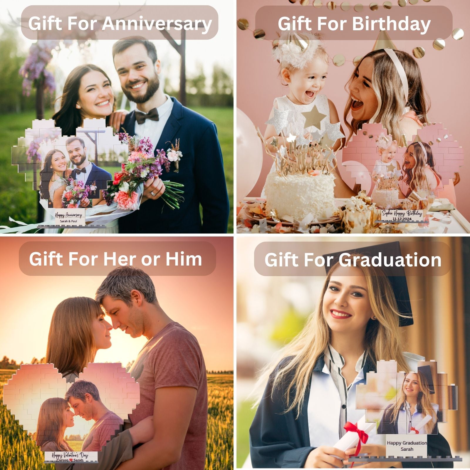 Personalised Photo Puzzle Building Brick Gift, Custom Picture Jigsaw Block, Customised DIY Valentine's Anniversary Birthday Funny Love Gifts for him couple her women dad Christmas fathers wedding day - uniqicon