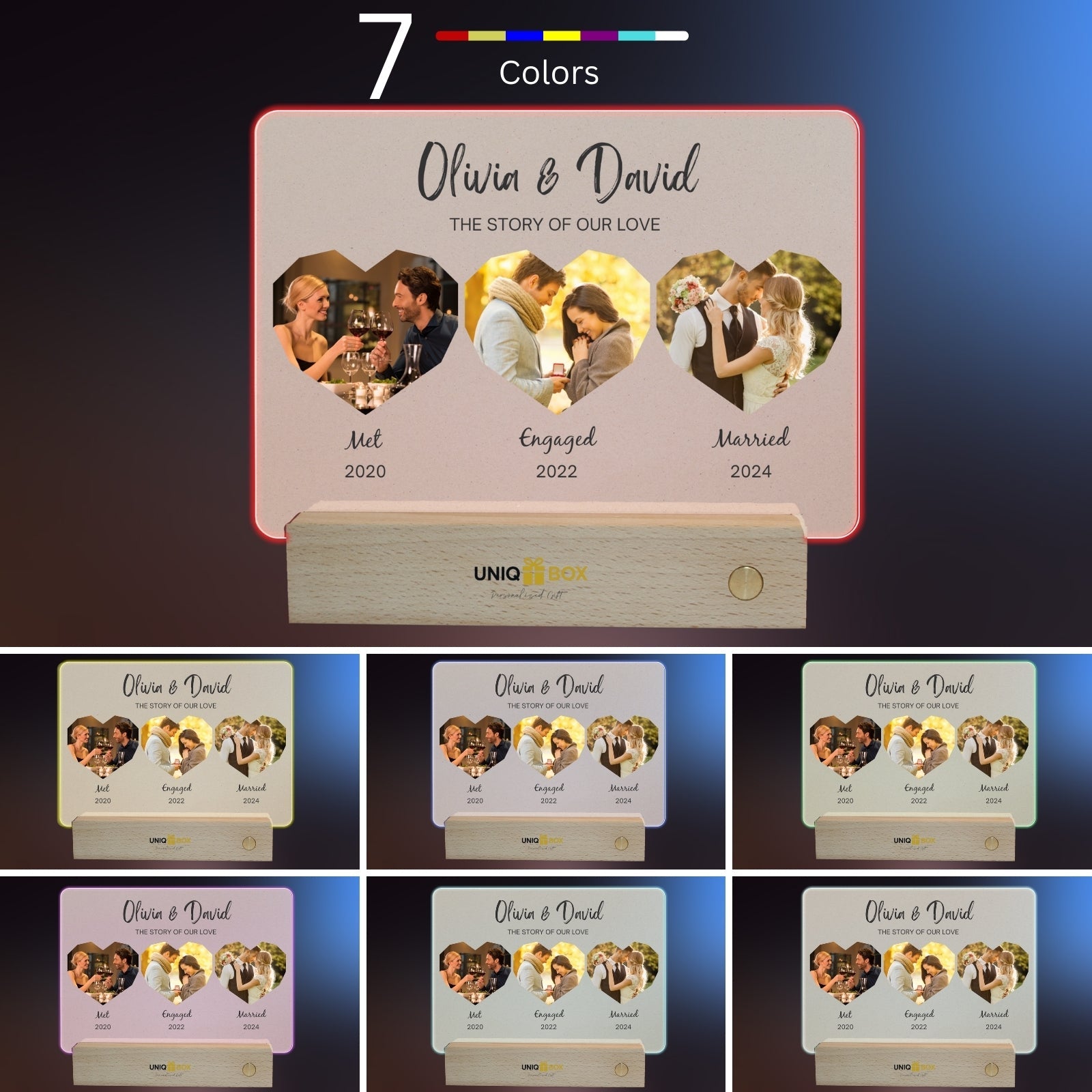 Personalised Valentines Day LED Light Up Frame,Custom Hearts Photo Gift - Couple Anniversary Wedding Present for Women Men Him Her,Romantic Picture Gift for Boyfriend,Unique Home Decor Night Light - uniqicon