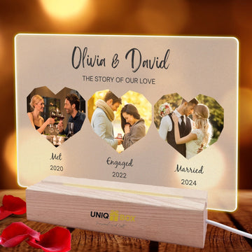 Personalised Valentines Day LED Light Up Frame,Custom Hearts Photo Gift - Couple Anniversary Wedding Present for Women Men Him Her,Romantic Picture Gift for Boyfriend,Unique Home Decor Night Light - uniqicon