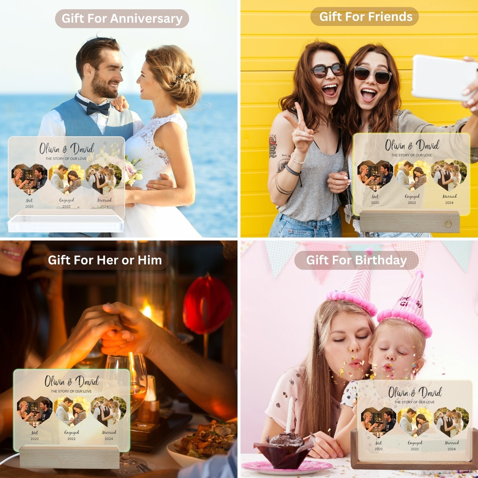 Personalised Valentines Day LED Light Up Frame,Custom Hearts Photo Gift - Couple Anniversary Wedding Present for Women Men Him Her,Romantic Picture Gift for Boyfriend,Unique Home Decor Night Light - uniqicon