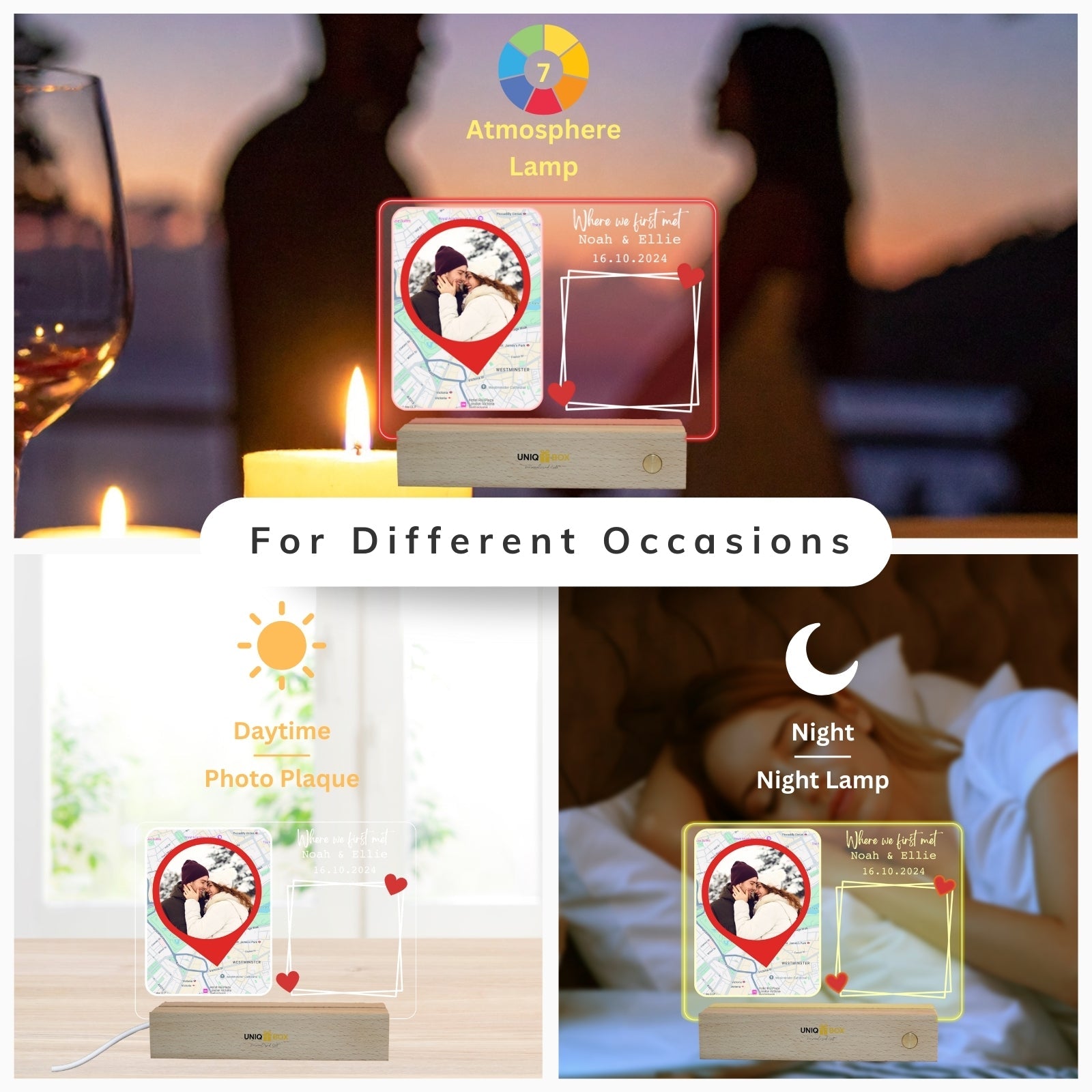 Personalised Where We First Met Map Plaque with Drawing Board，LED Writing Message Note Board with Pens，Romantic Anniversary Engagement Wedding Valentines Decor for Couples Boyfriend Future Husband - uniqicon
