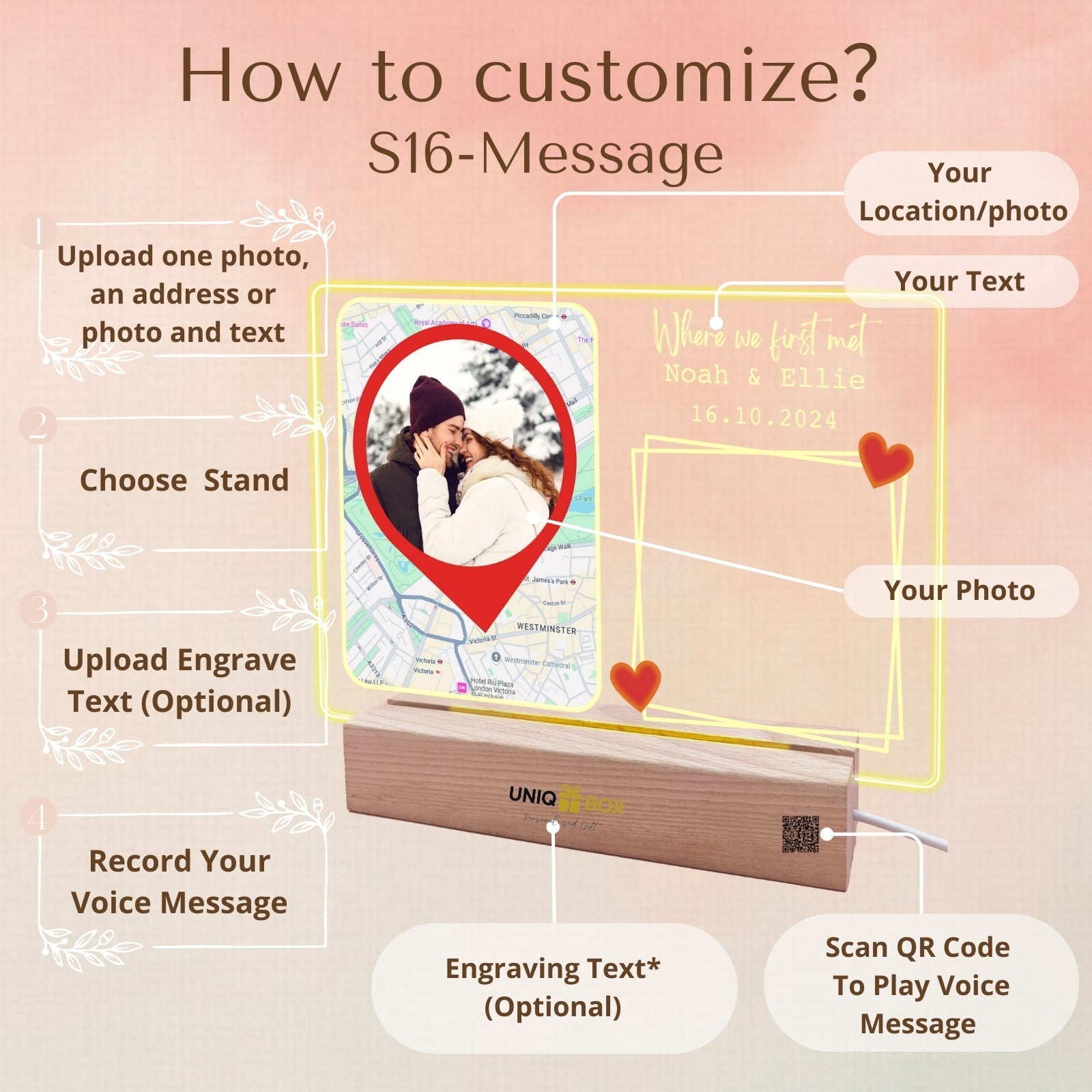 Personalised Where We First Met Map Plaque with Drawing Board，LED Writing Message Note Board with Pens，Romantic Anniversary Engagement Wedding Valentines Decor for Couples Boyfriend Future Husband - uniqicon