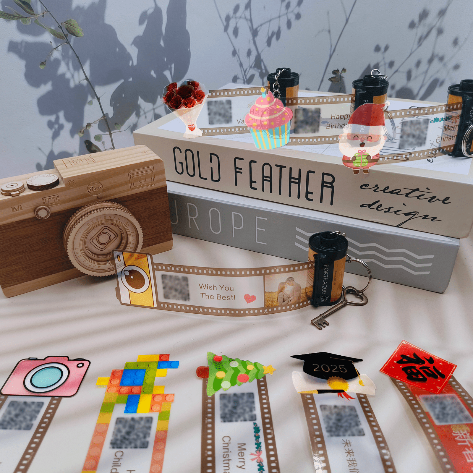 Personalized Customized Memory Retro Camera Film HD Photo Album Film Roll Keychain F4 Voice Message Creative Birthday Valentine Christmas Graduation Friend Anniversary Gift Souvenir Customized Handmade - uniqicon